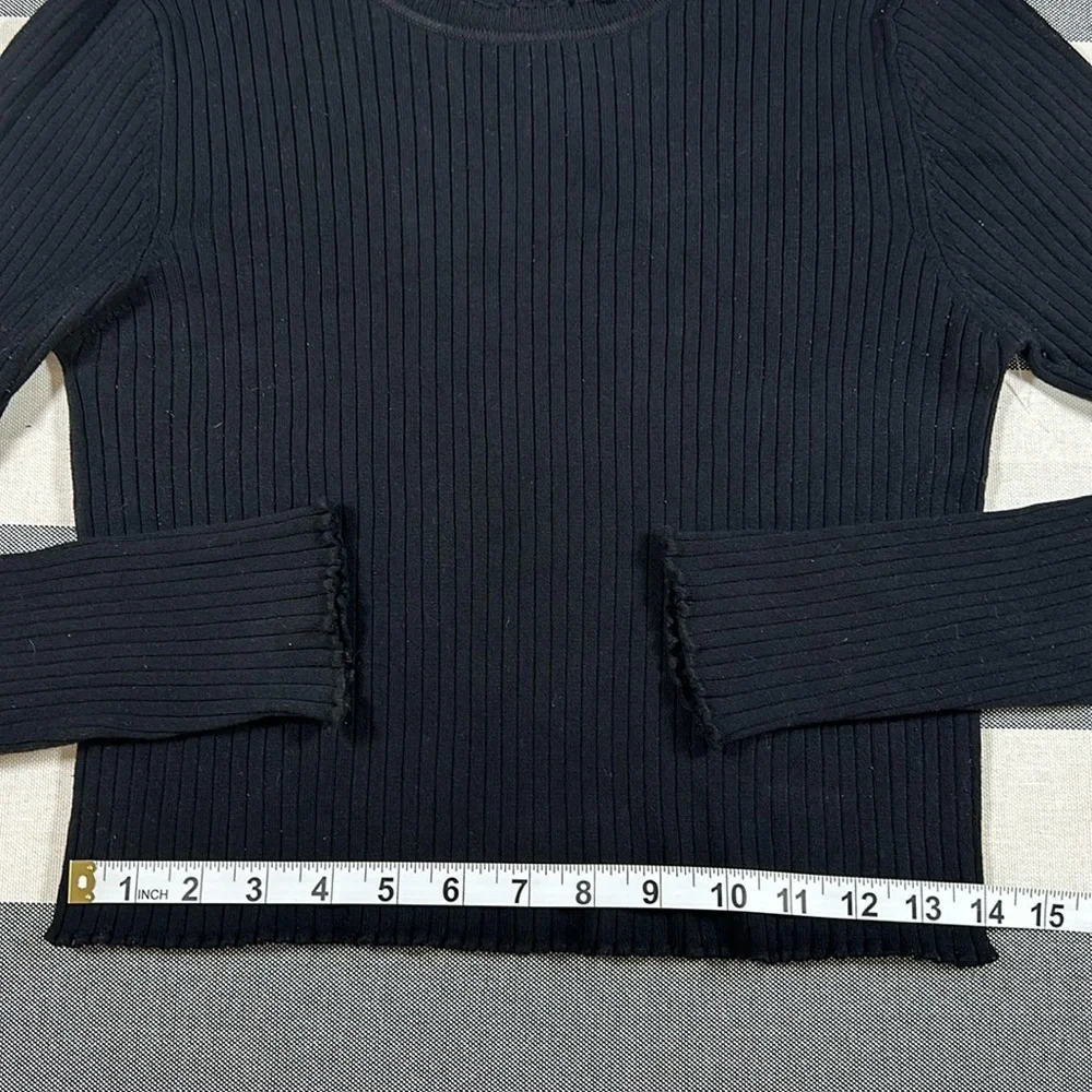 ZARA Womens Black Ribbed Knit Crop Top‎ Long Sleeve Lettuce Hem Stretch S
